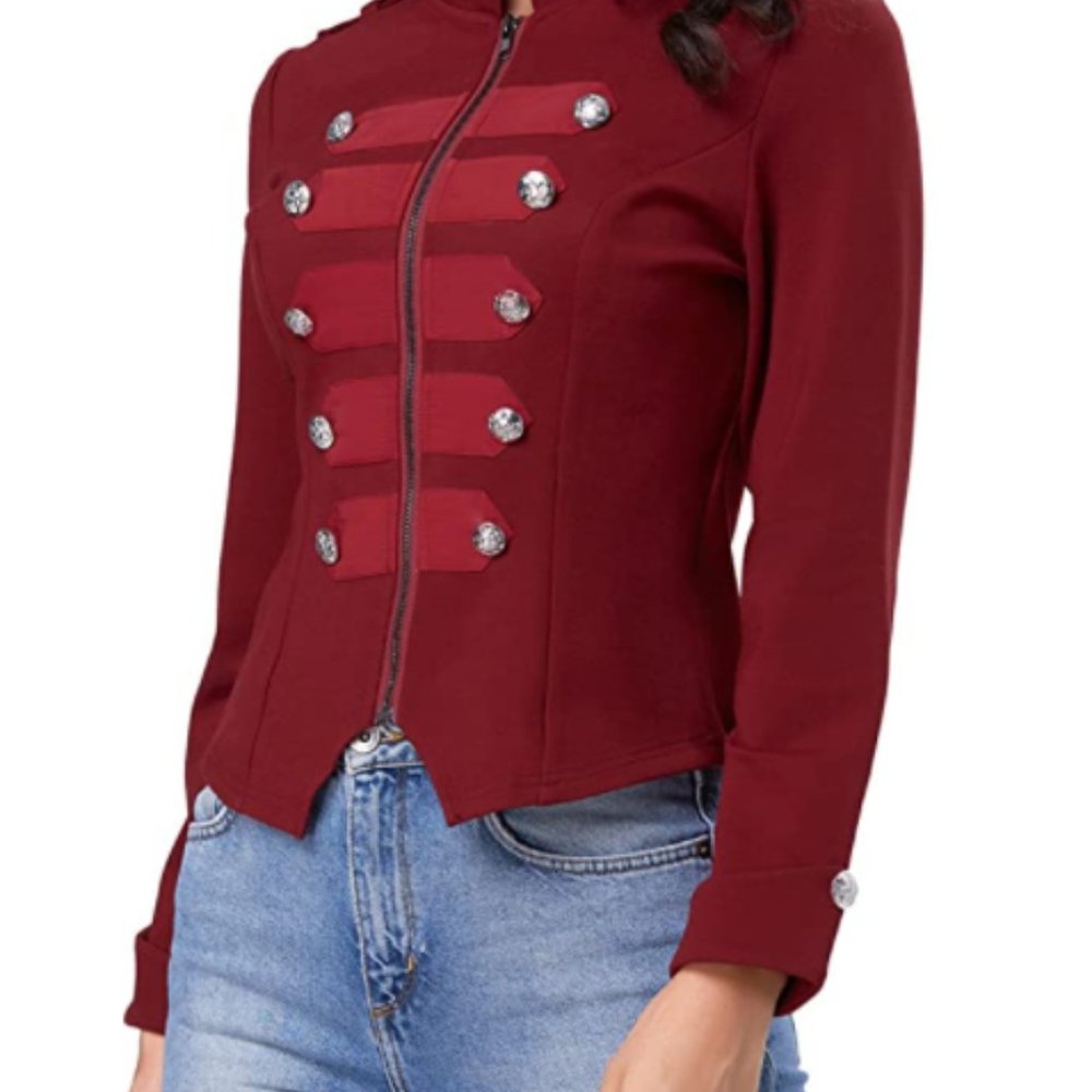 Kate Kasin Women Purple Victorian Steampunk Ringmaster Jacket Military Blazer